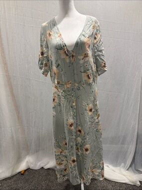 H&M Sage Green Floral V-Neck Maxi Dress
